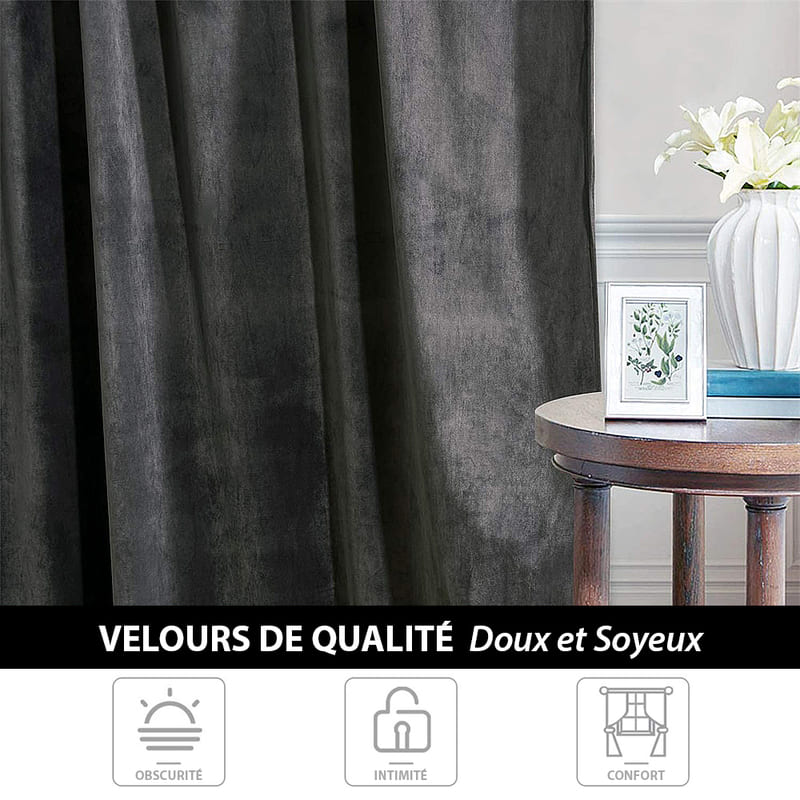 Rideau Occultant Thermique Luxe Gris Foncé