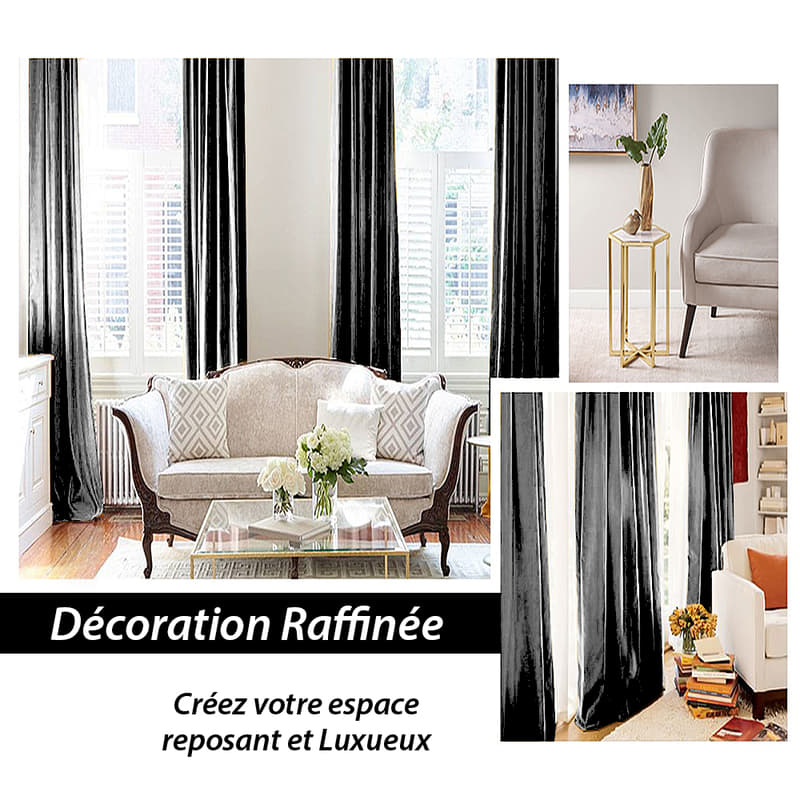 Rideau Occultant Thermique Luxe Gris Foncé